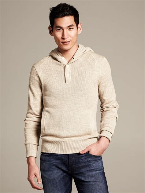 Lyst Banana Republic Heritage Rib Knit Hooded Pullover In Natural For Men