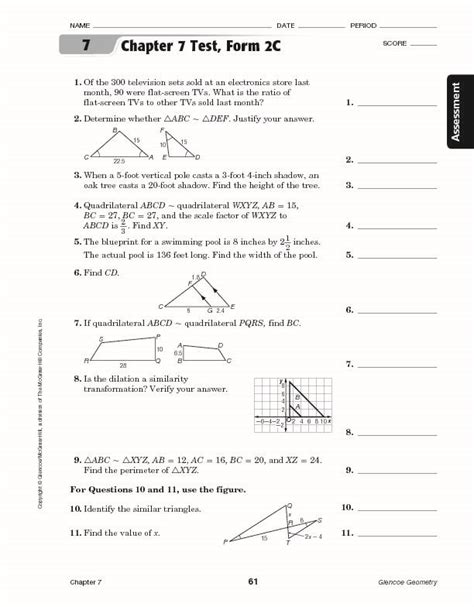 Chapter 7 Test Form 2c Pdf Chapter 7 A27 Glencoe Geometry