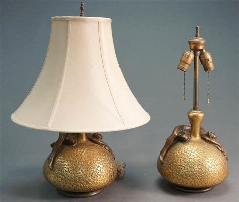 Lot Pair Art Deco Style Bronze And Ceramic Female Nude Table Lamps By