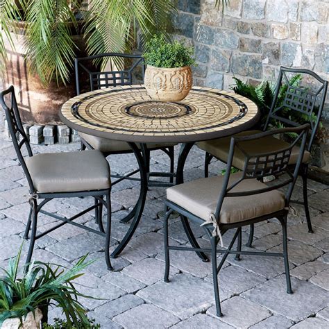 Slate Stone Mosaic Patio Table Knf Designs Iron Accents