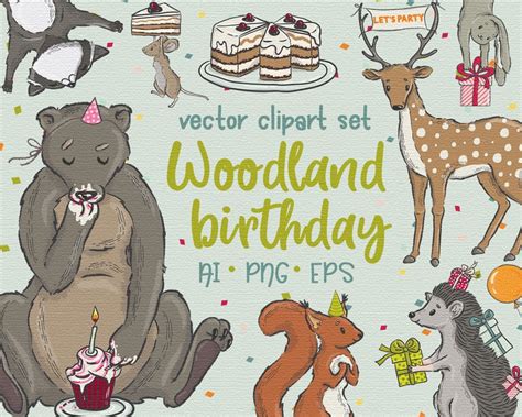 Woodland Birthday Clipart Forest Animals Birthday Clipart Cute Etsy