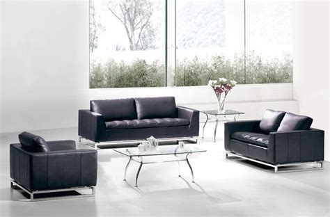 Manhattan Modern Black Leather Sofa Set