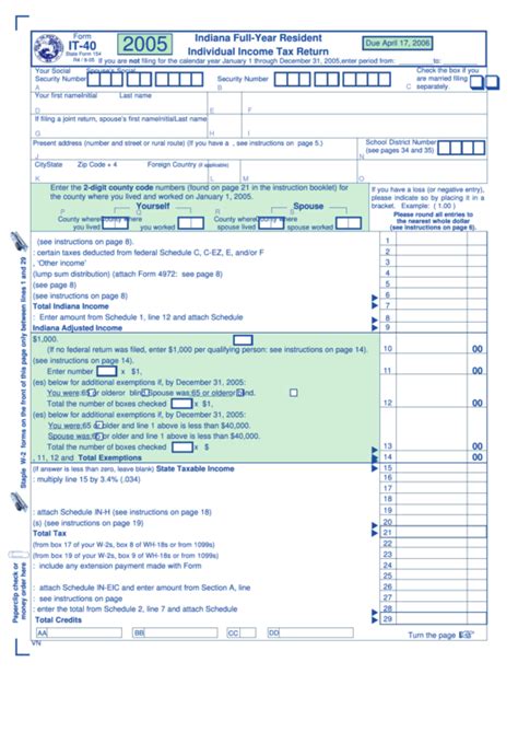 It is mandatory for individuals who earn a certain amount of money have to file it returns. Form It-40 - Individual Income Tax Return - 2005 printable ...