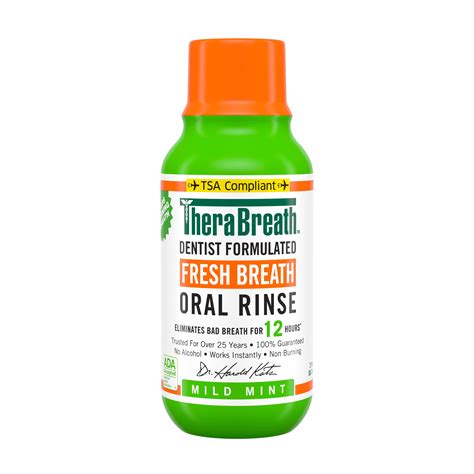 therabreath fresh breath mouthwash mild mint alcohol free travel