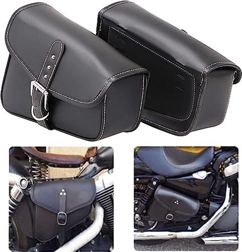 Bid4ze 2x Motorcycle Black Pu Leather Saddlebags Swingarm