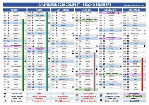 Calendrier 2020 2nd Semestre Modèle Complet Calendrier Scolaire