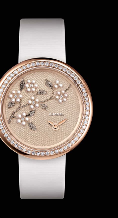 Chanel Mademoiselle Privé Watch With Gold Thread Camellias Fine Pearls