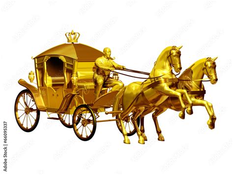 Golden Carriage With Two Horses Perspective View Ilustración De Stock