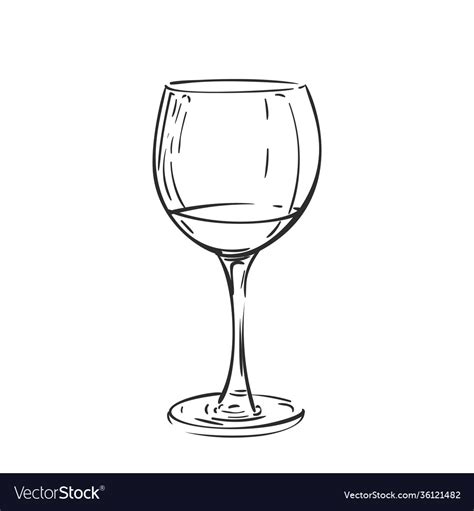 Wine Glass Drawing Isolated Hand Drawn Black Line Vector Image