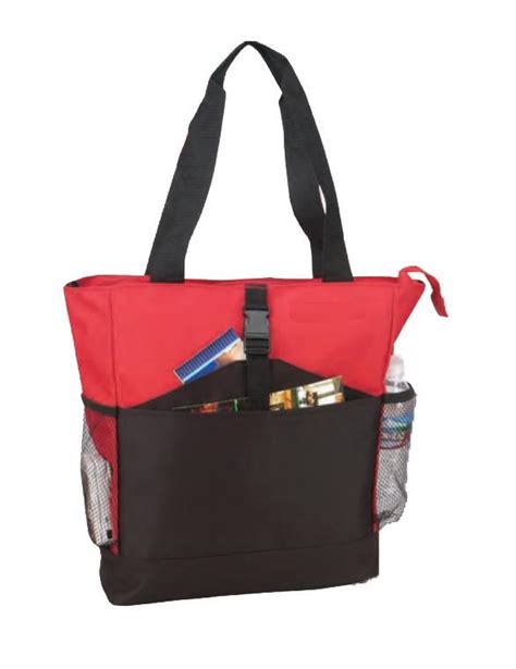 Zippered Poly Tote Bag With Side And Front Pockets