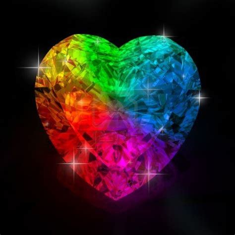 Rainbow Diamond Heart Shape Isolated On Black Background 3d Heart