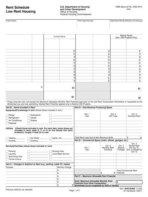 Form Hud Rent Schedule Fill Online Printable Fillable Blank