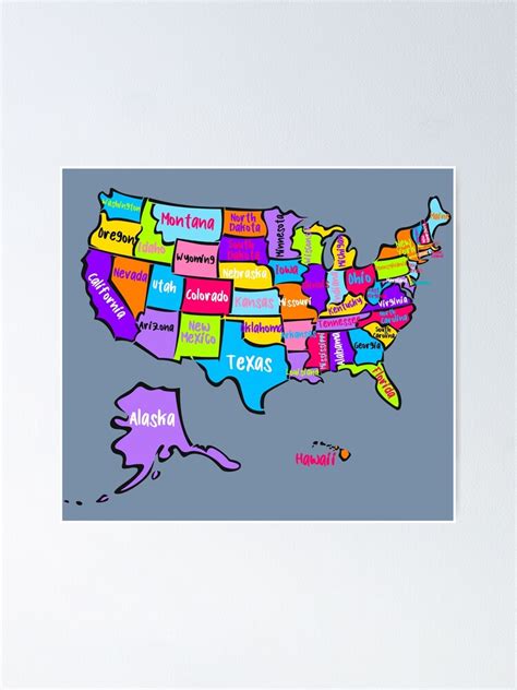 Us Map With States Names Bright Color United States Map Usa