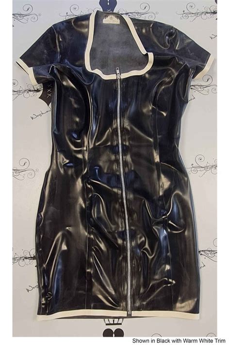 Simple Seduction Zip Front Mini Latex Dress With Contrasting Trim Edge