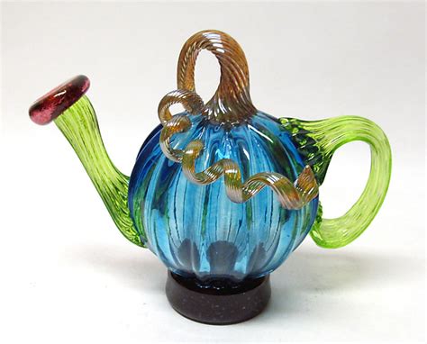 Light Blue Pumpkin Teapot By Ken Hanson And Ingrid Hanson Art Glass