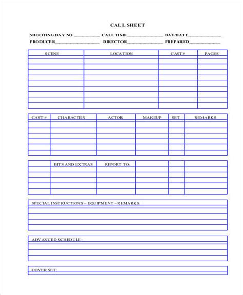 Blank Call Sheet Template The Best Template Example