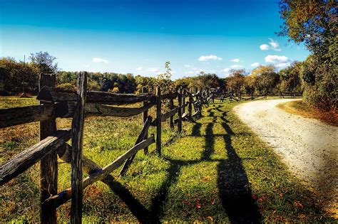 Brown Wooden Farm Fence Road Day Dirt Road Field Path Gravel