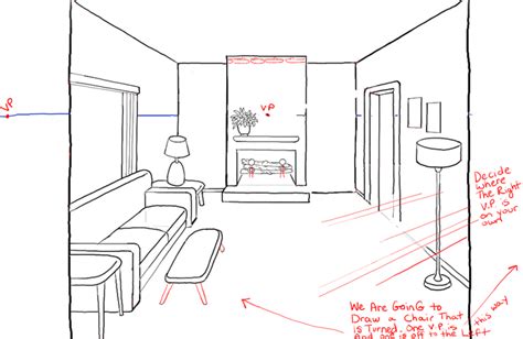How To Draw A Room With Perspective Drawing Tutorial Of A Living Room How To Draw Step By Step
