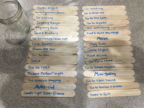 Date Night Ideas Written In Popsicles Sticks Put Them In A Jar And