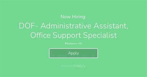 Dof Administrative Assistant Office Support Specialist At City Of Baltimore Mayor S Office Of