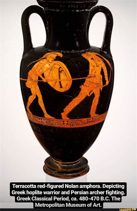 Terracotta Red Figured Nolan Amphom Depicting Greek Hoplite Warrior