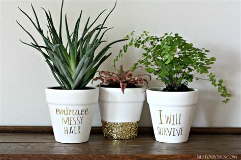 Diy Gold Foil Lettering On Flower Pots Blogger Home Projects We Love