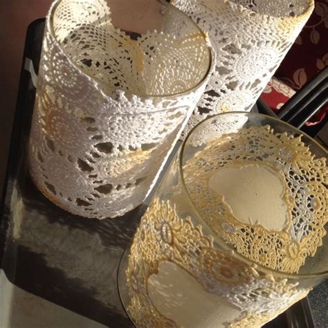 Glass Covered With Lace Doilies Great Easy Project For Beautiful