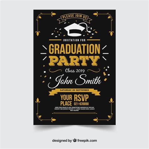 Premium Vector Elegant Graduation Party Invitation With Flat Design