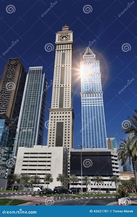 Dubai With Skyscrapers Against Sunset In United Arab Emirates Editorial