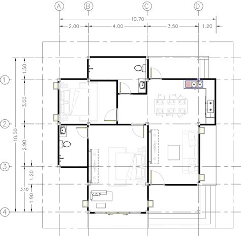 House Plans 107x105 With 2 Bedrooms Flat Roof House Plans 3d