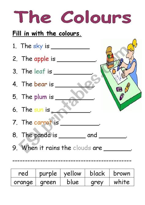 Colours Worksheet Esl Worksheet By Charleneesl