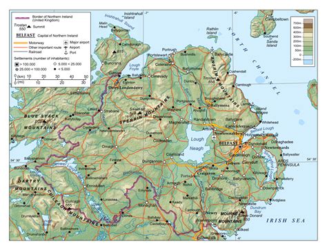 Large Physical Map Of Northern Ireland Ireland Europe Mapsland