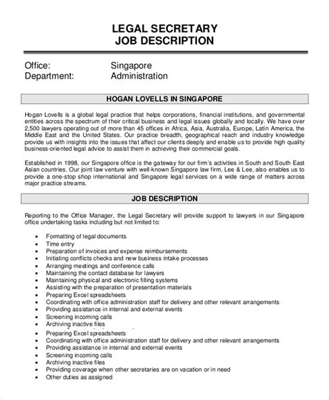 A job description is a complete record of the required skills and behaviors, responsibilities, education, knowledge areas, and more. FREE 9+ Sample Secretary Job Description Templates in PDF ...