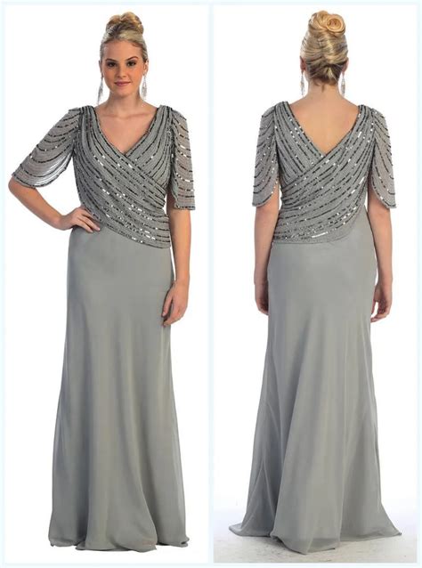 2015 New Spring Arrival Plus Size Sequins Chiffon Mother Of The Bride Dresses V Neck Vestido Mae