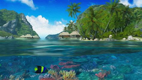 Fantasy Tropical Landscape Painting Art 4k Ultrahd