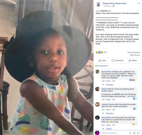 Missing 2 Year Old Who Wandered Away From Her Florida Home Is Found Dead In A Nearby Lake