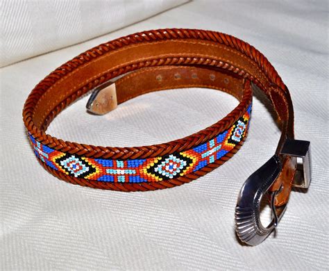 Native American Indian Beaded Leather Ethnic Western Folk Belt Etsy