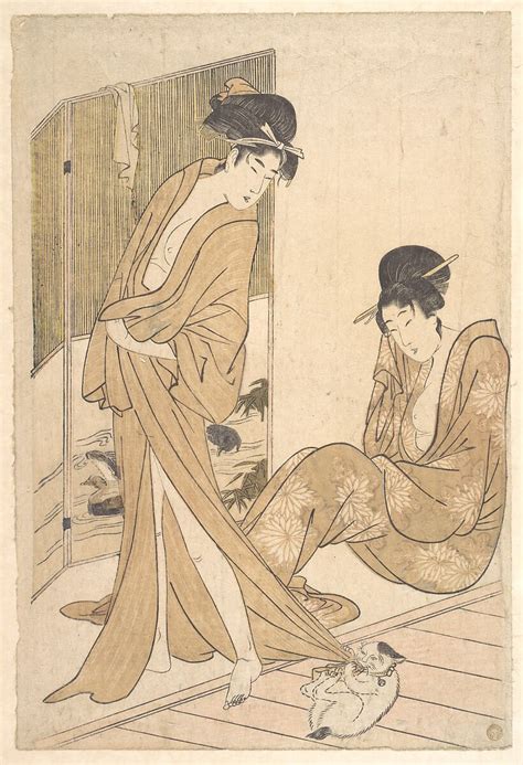 Kitagawa Utamaro Two Young Women Wrapped In Yukata After A Bath