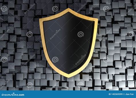 3d Rendering A Defense Shield With Technological Background Stock