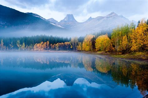 Mountain Lake Autumn Forest Top Quiet Reflection