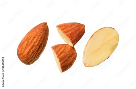 Isolated Almond Nut Top View Closeup Photo Of Full Seed With Half