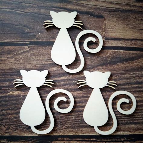 10pcs Wooden Cute Cat Cutout Shape Unfinished Craft Supplies Decoration