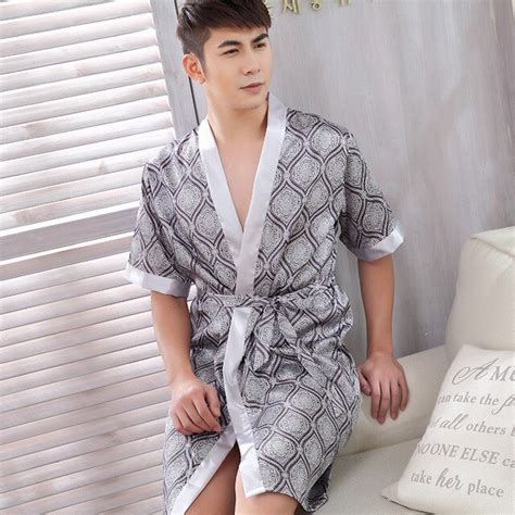 Mens Summer Silk Bath Gown Men Robes Dressing Gowns Male Nightgown