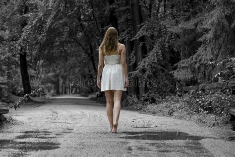 Eine Frau Geht Allein In Einen Dunklen Wald Stockbild Bild Von Nave