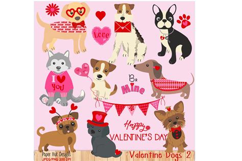 Valentine Dog Clipart 105070 Characters Design Bundles