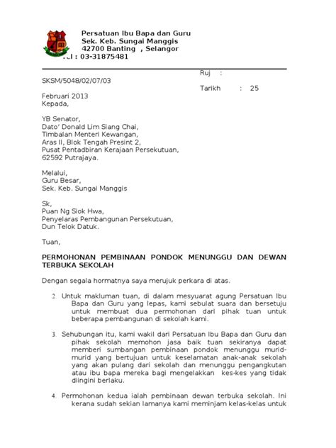 Contoh Surat Kiriman Rasmi Cadangan