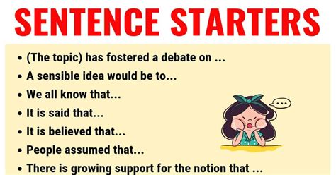 Sentence Starters Following Are Some Common Sentence Starters You Can