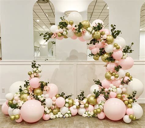 Pink White Gold Flowers And Greenery Bridal Shower Balloons Balloon Flower Decorations