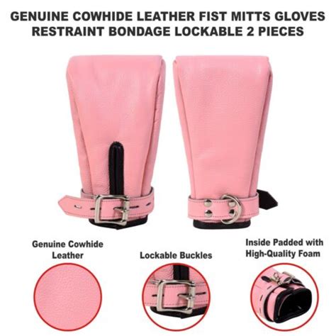 Genuine Leather Padded Fist Mitts Bondage Gloves 2 Pieces Pink Mitts Restraints Ebay