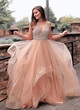 Sweep Train A-Line/Princess Princess V-neck Tulle Prom Dresses #218635 ...